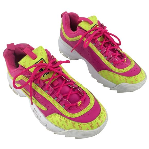 FILA Pink/Yellow Synthetic Athletic Shoes Women’s Size 7.5 Preowned - Picture 1 of 6
